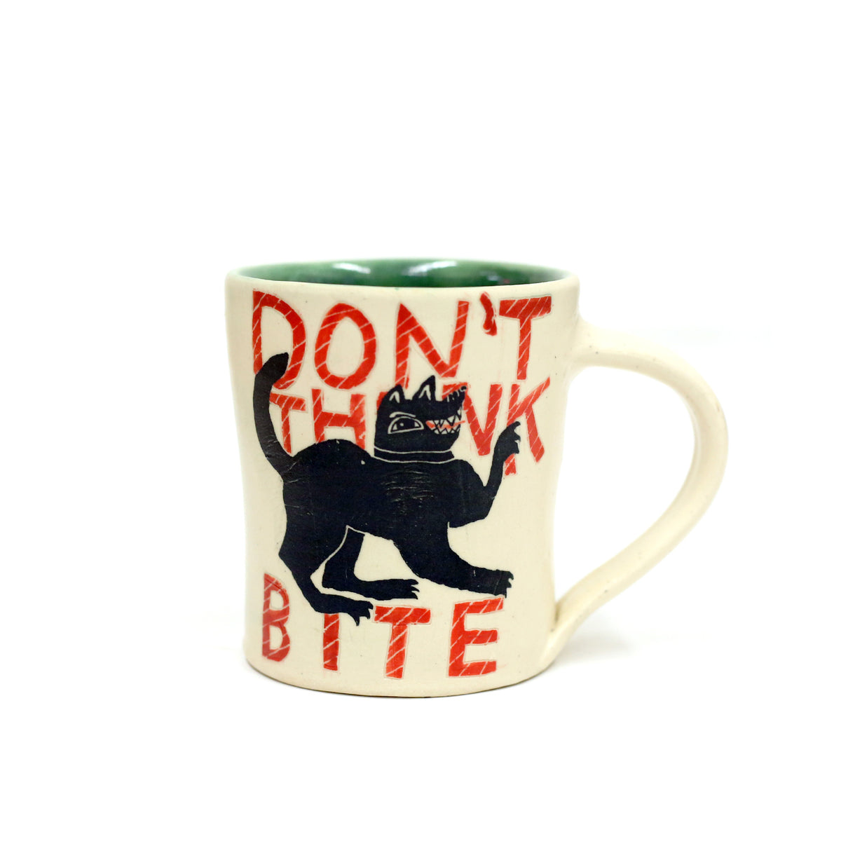 Don't Think, Bite Mug by Paula Weiss